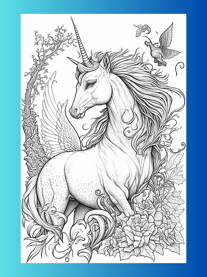 Fantasy Unicorns Grayscale Printable Coloring Pages For Adults & Kids